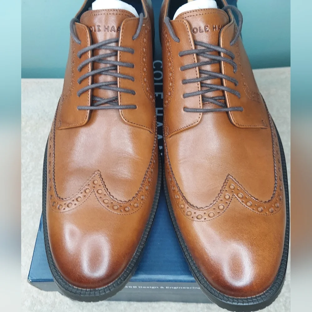 Cole Haan Mens Tan Leather Wingtip Oxfords Size 12 NWT Groom Shoes Formal Office
